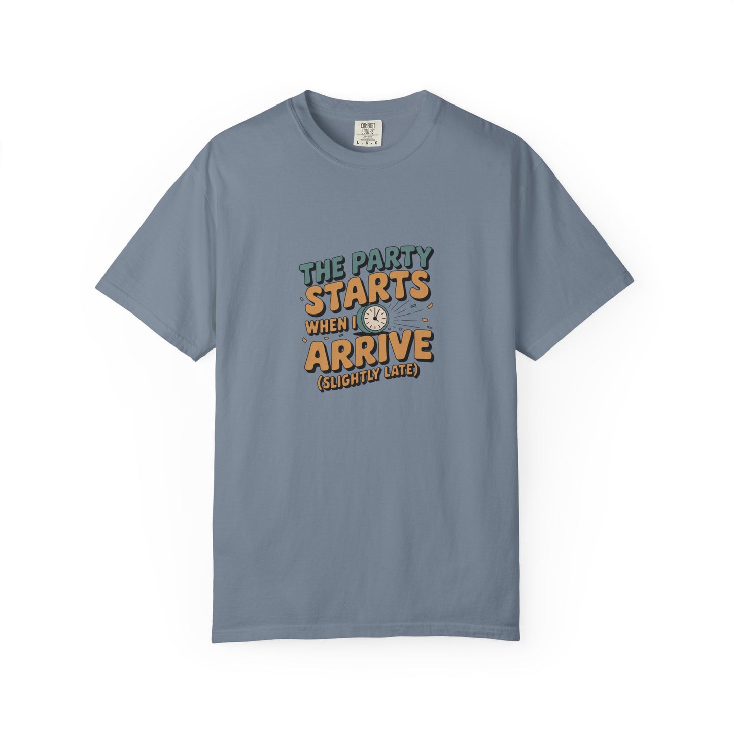 T-Shirt — “The Party Starts When I Arrive” Funny Graphic Tee (Retro Doughnut Design)