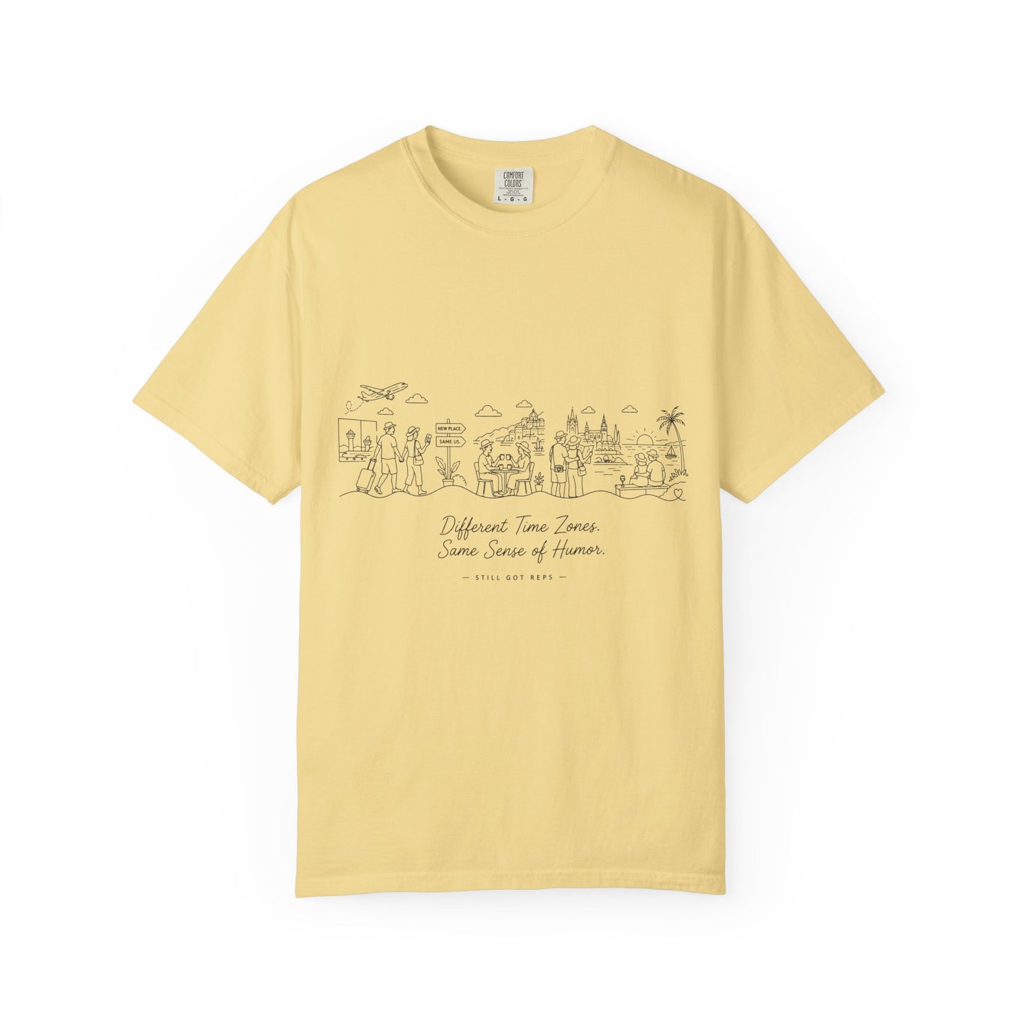 City Sketch Tee — Minimal White Garment-Dyed T-Shirt with Subtle Skyline Design