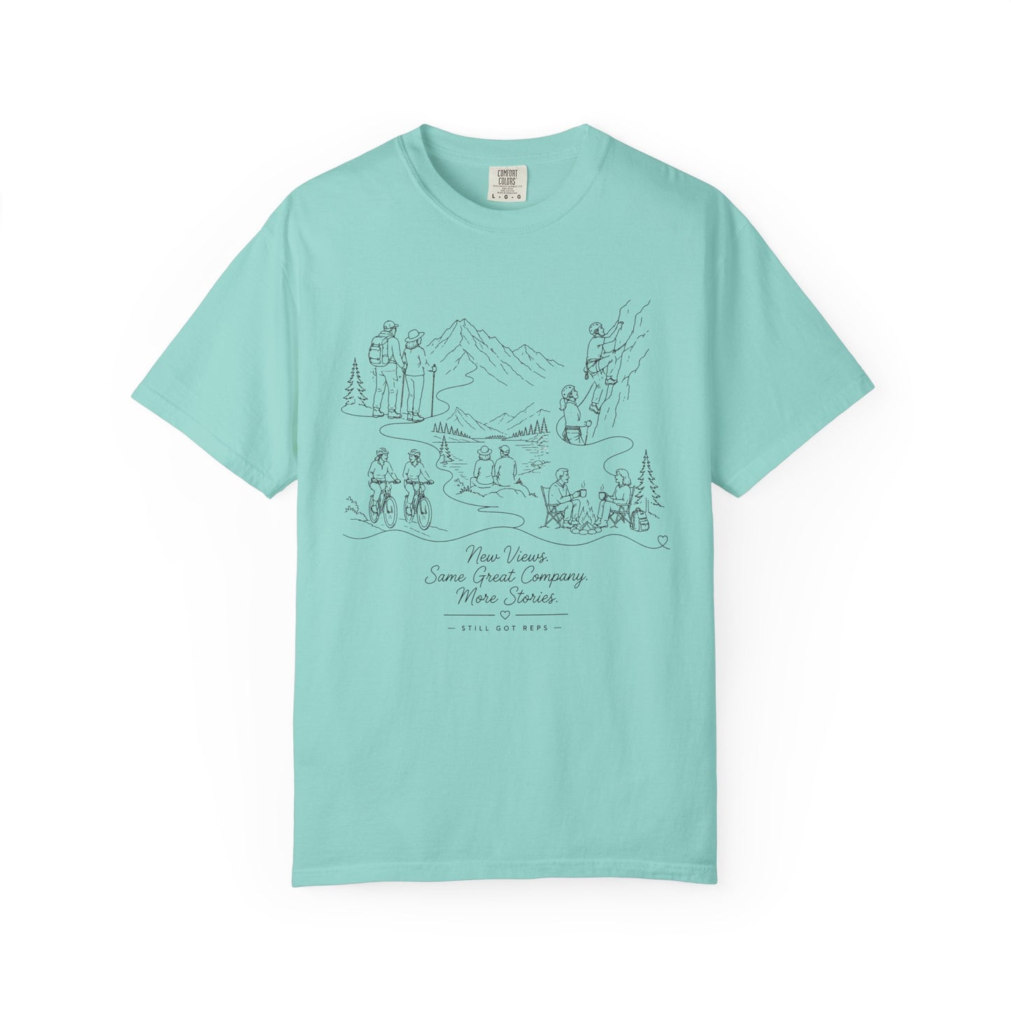 Camping Scene Sketch T-Shirt — Hand-Drawn Mountain & Campfire Graphic