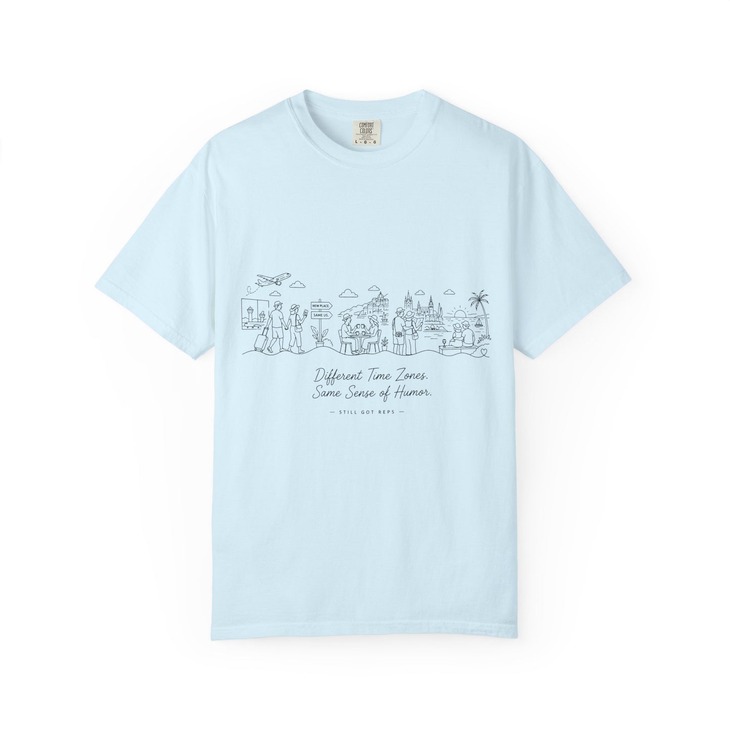 City Sketch Tee — Minimal White Garment-Dyed T-Shirt with Subtle Skyline Design