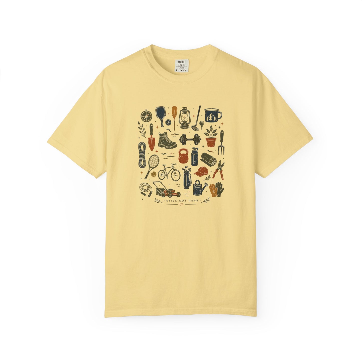 Camping Gear Icons T-Shirt — Outdoor Essentials Illustrated Tee