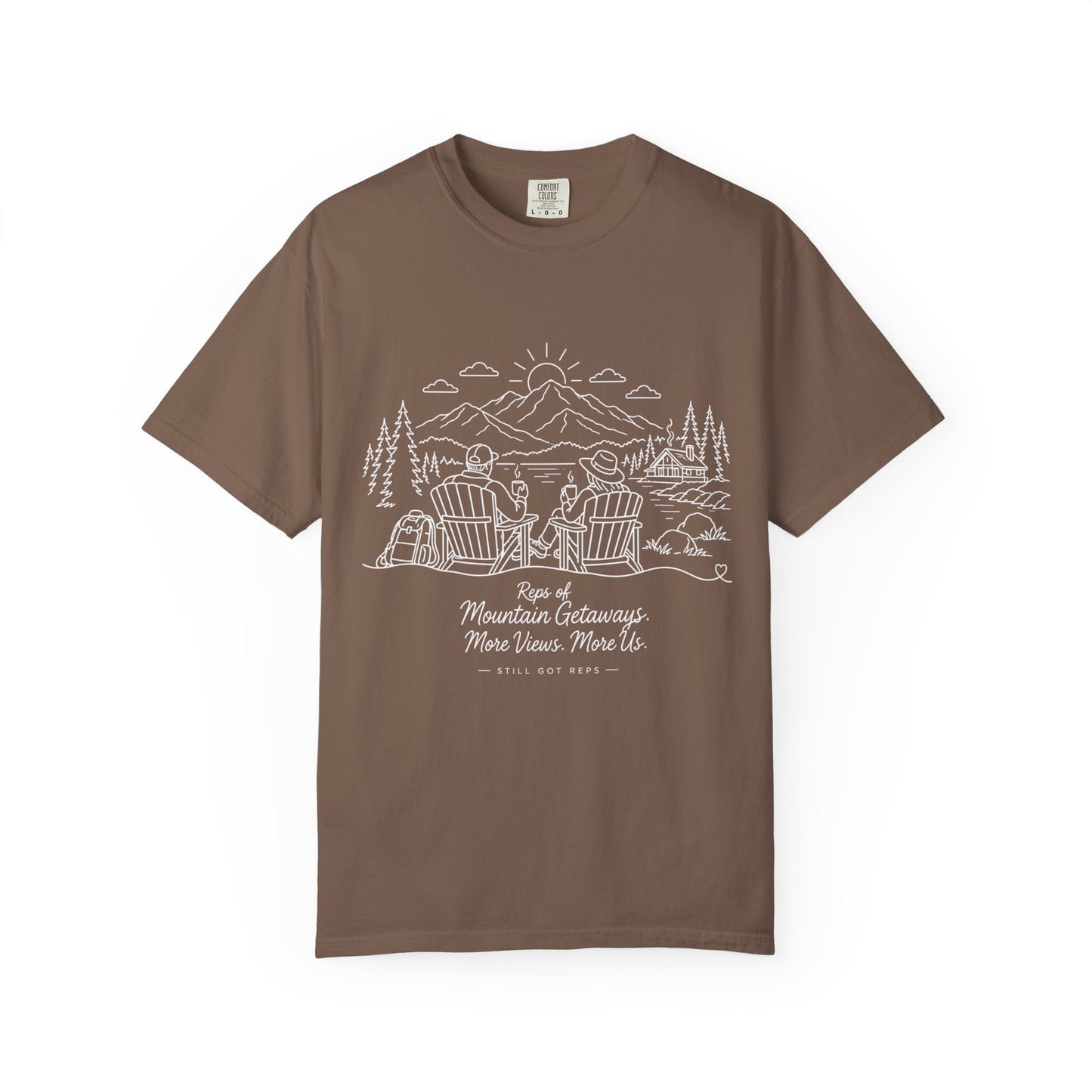 Mountain Getaway T-Shirt — 'Views of Mountain Challenge: More Views, More Life' Scenic Camp Shirt
