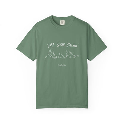 Adventure Series, T-Shirt — "Fast. Slow. Still Go." Minimal Runner Sketch Tee