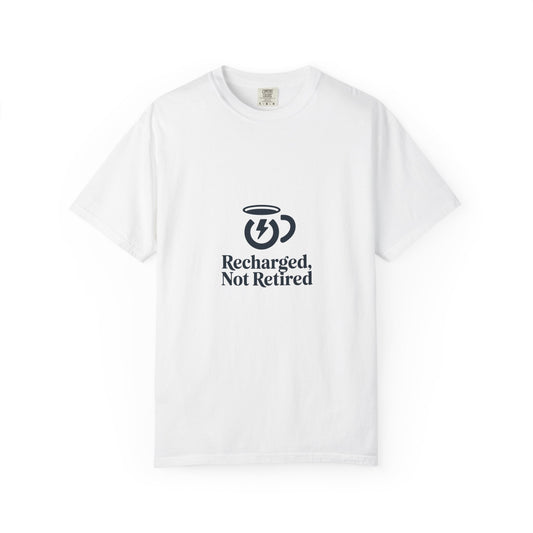 T-Shirt — "Recharged, Not Retired" Coffee Energy Graphic Tee