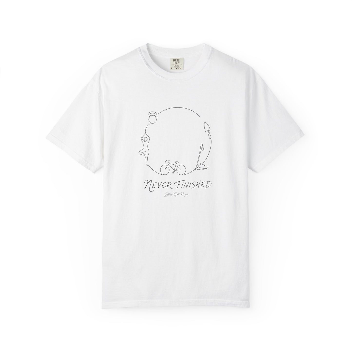 Adventure Series, T-Shirt — Minimal 'Never Finished' Cycling Sketch Tee