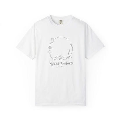 Adventure Series, T-Shirt — Minimal 'Never Finished' Cycling Sketch Tee