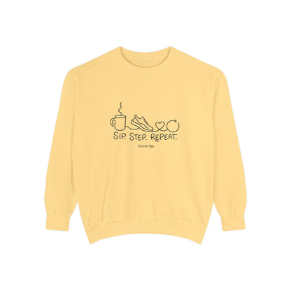 Lifestyle Wellness Pullover | Sip Step Repeat Graphic Sweatshirt | Daily Step Top