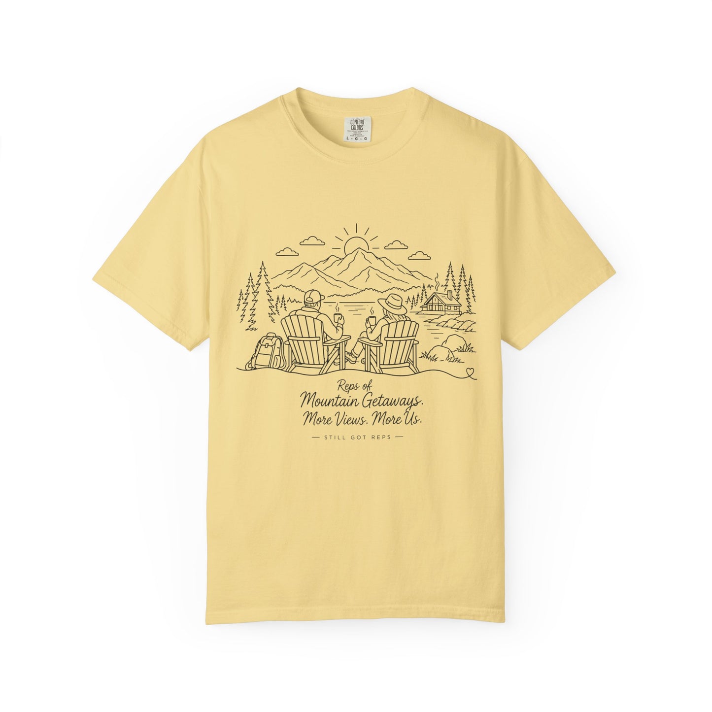 Mountain Getaway T-Shirt — 'Views of Mountain Challenge: More Views, More Life' Scenic Camp Shirt