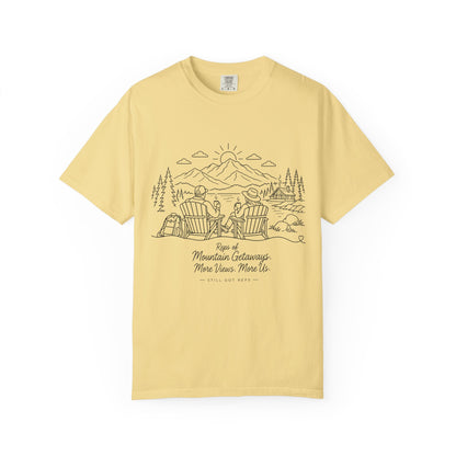 Mountain Getaway T-Shirt — 'Views of Mountain Challenge: More Views, More Life' Scenic Camp Shirt