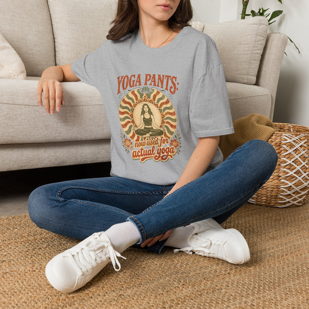 T-Shirt — "Yoga Pants: Now with Actual Yoga" Retro Boho Yoga Tee
