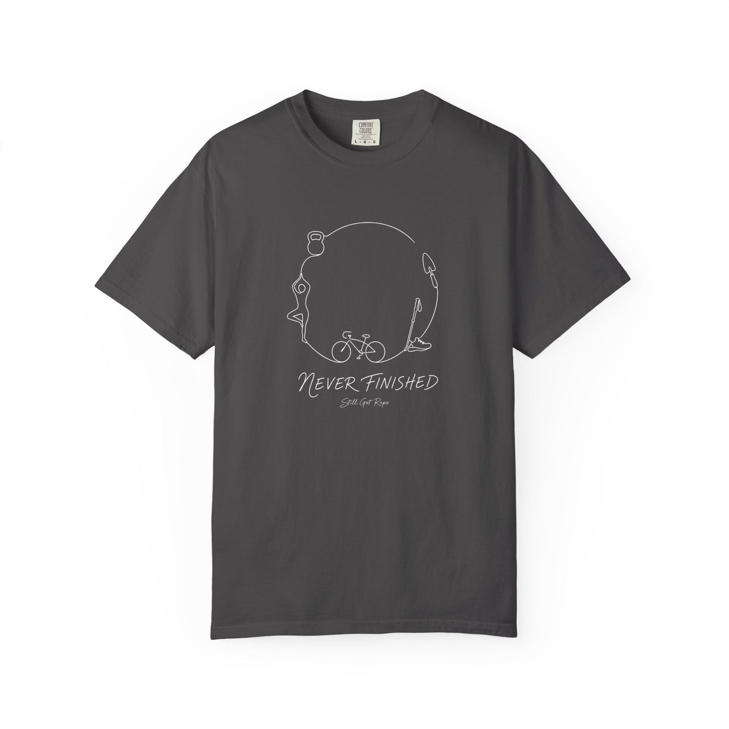 Adventure Series, T-Shirt — Minimal 'Never Finished' Cycling Sketch Tee