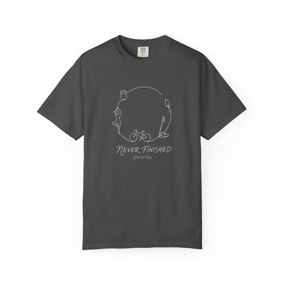 Adventure Series, T-Shirt — Minimal 'Never Finished' Cycling Sketch Tee