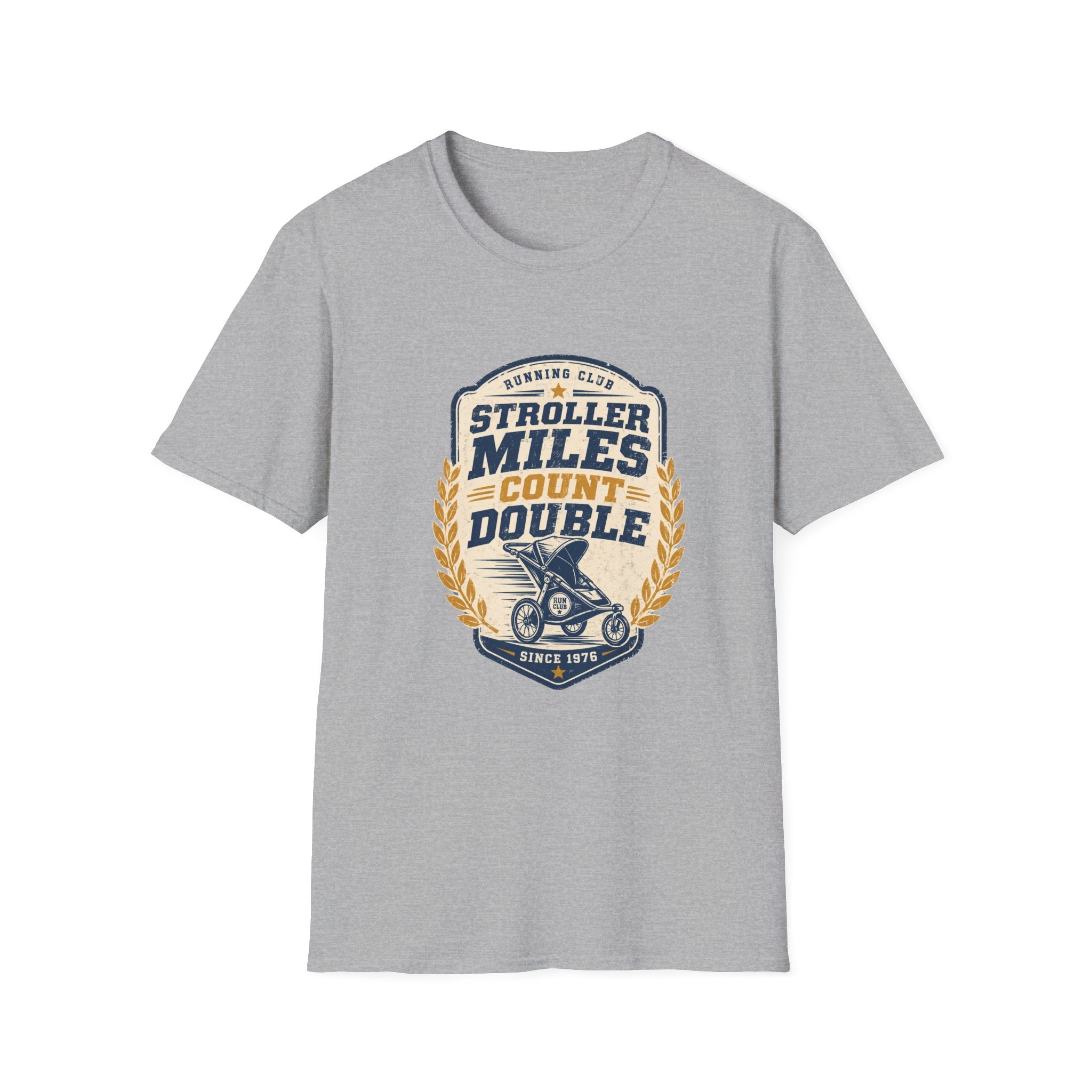 Stroller Miles Count Double T-Shirt — Funny Running Club Mom Tee