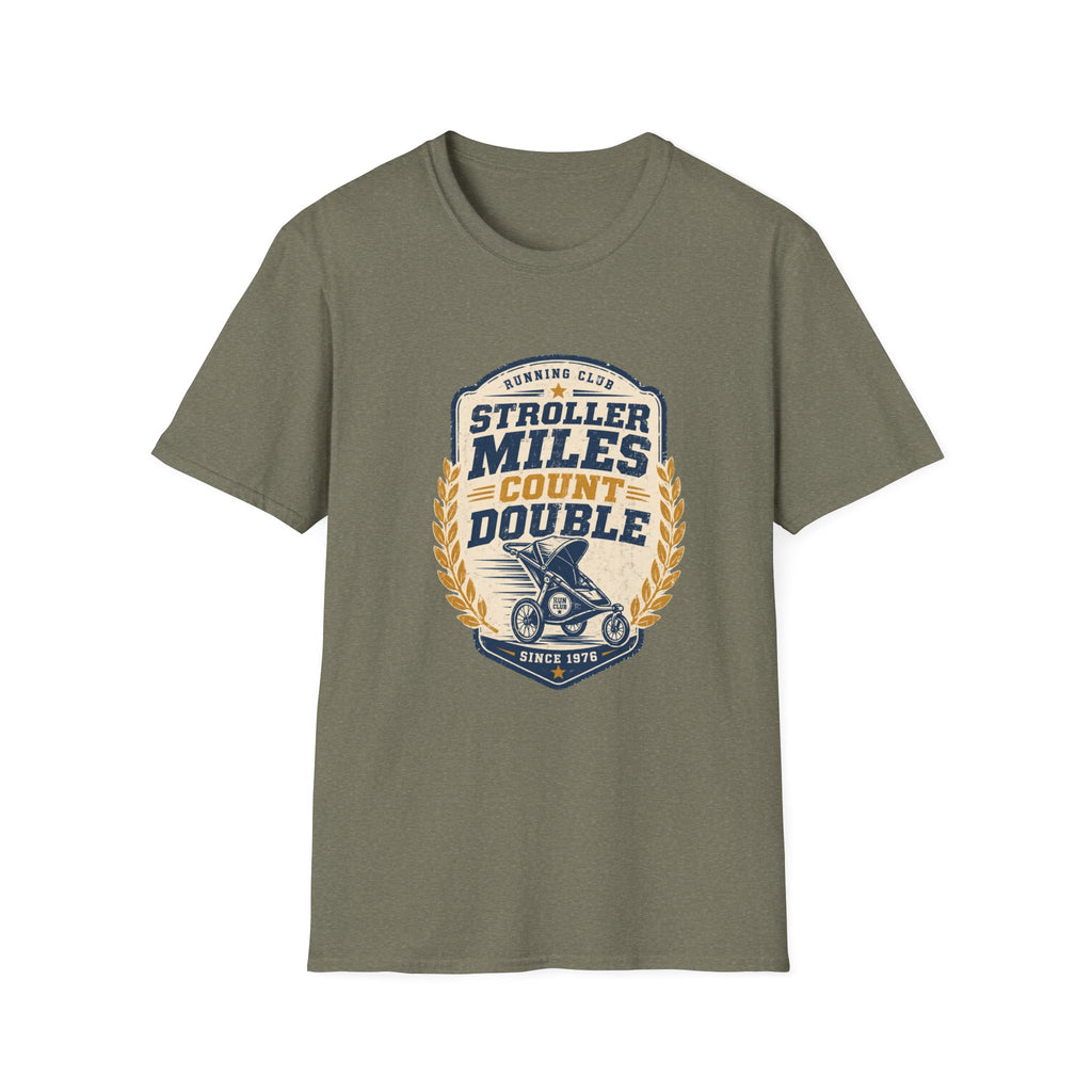 Stroller Miles Count Double T-Shirt — Funny Running Club Mom Tee