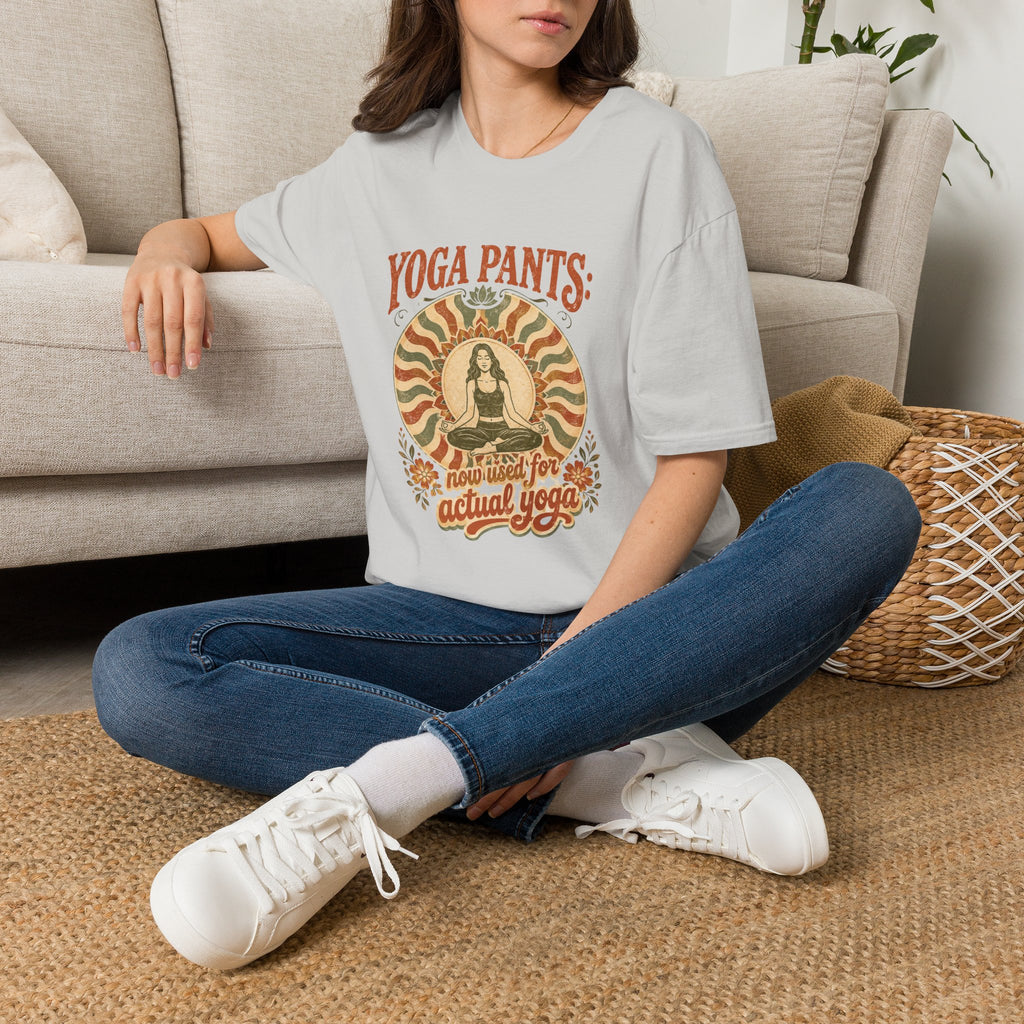 T-Shirt — "Yoga Pants: Now with Actual Yoga" Retro Boho Yoga Tee