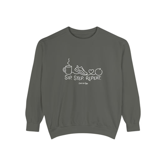 Lifestyle Wellness Pullover | Sip Step Repeat Graphic Sweatshirt | Daily Step Top