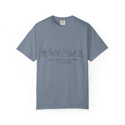 Sketch Line Art T-Shirt — 'Music, Movies & Morning Munchies' Minimalist Graphic Tee