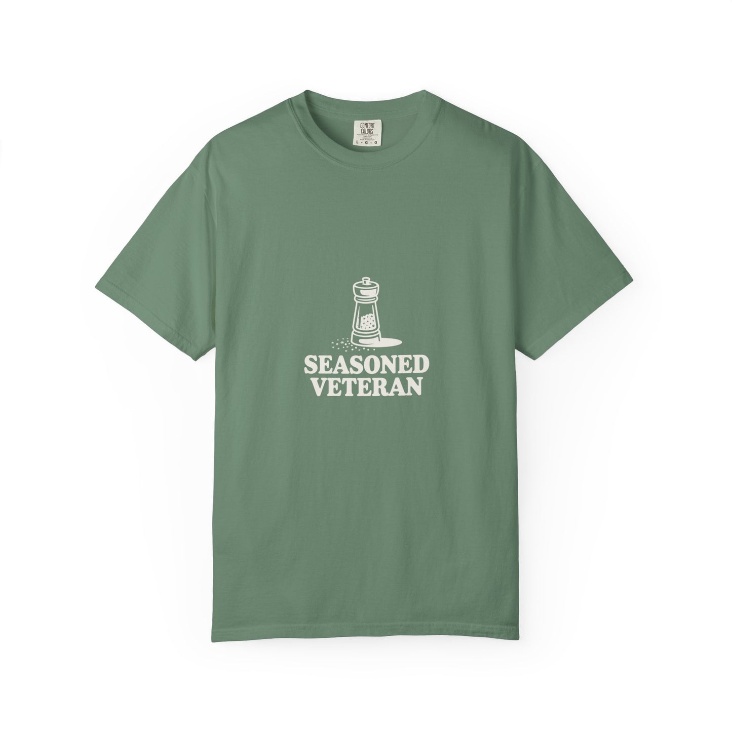 Seasoned Veteran T-Shirt — Military Pride Graphic Tee with Salt Shaker Design