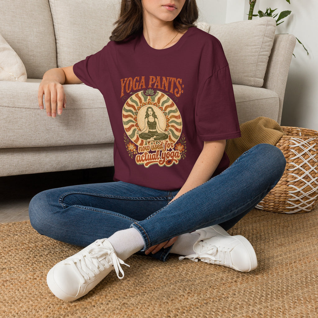 T-Shirt — "Yoga Pants: Now with Actual Yoga" Retro Boho Yoga Tee