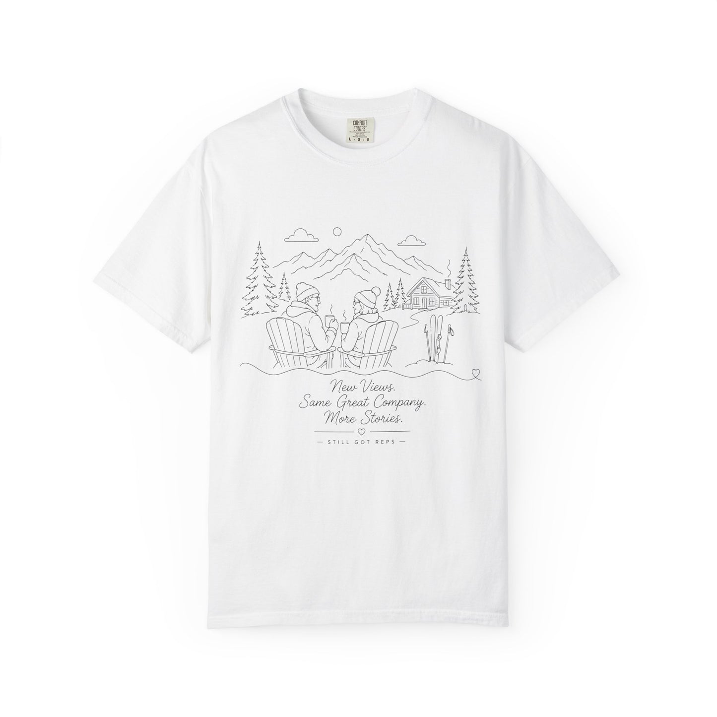Camping Scene T-Shirt — 'Some Wives Company, Make Time' Outdoor Sketch Tee