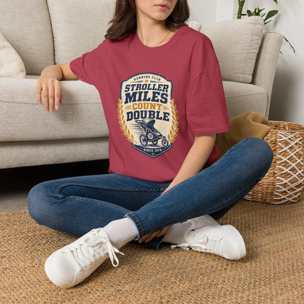 Stroller Miles Count Double T-Shirt — Funny Running Club Mom Tee