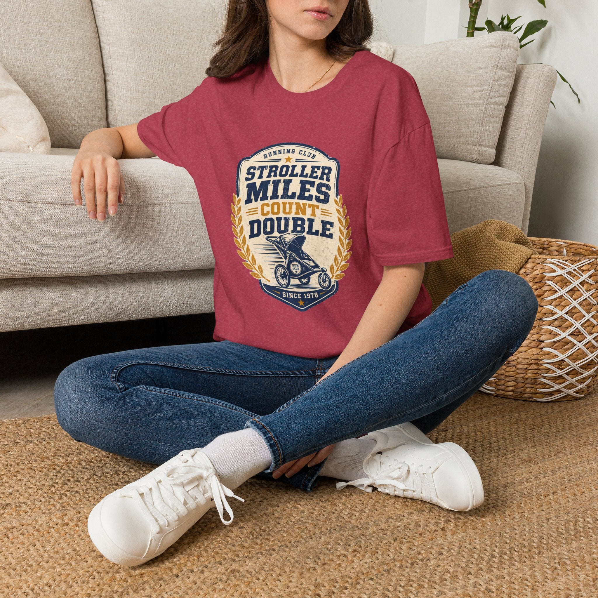 Stroller Miles Count Double T-Shirt — Funny Running Club Mom Tee