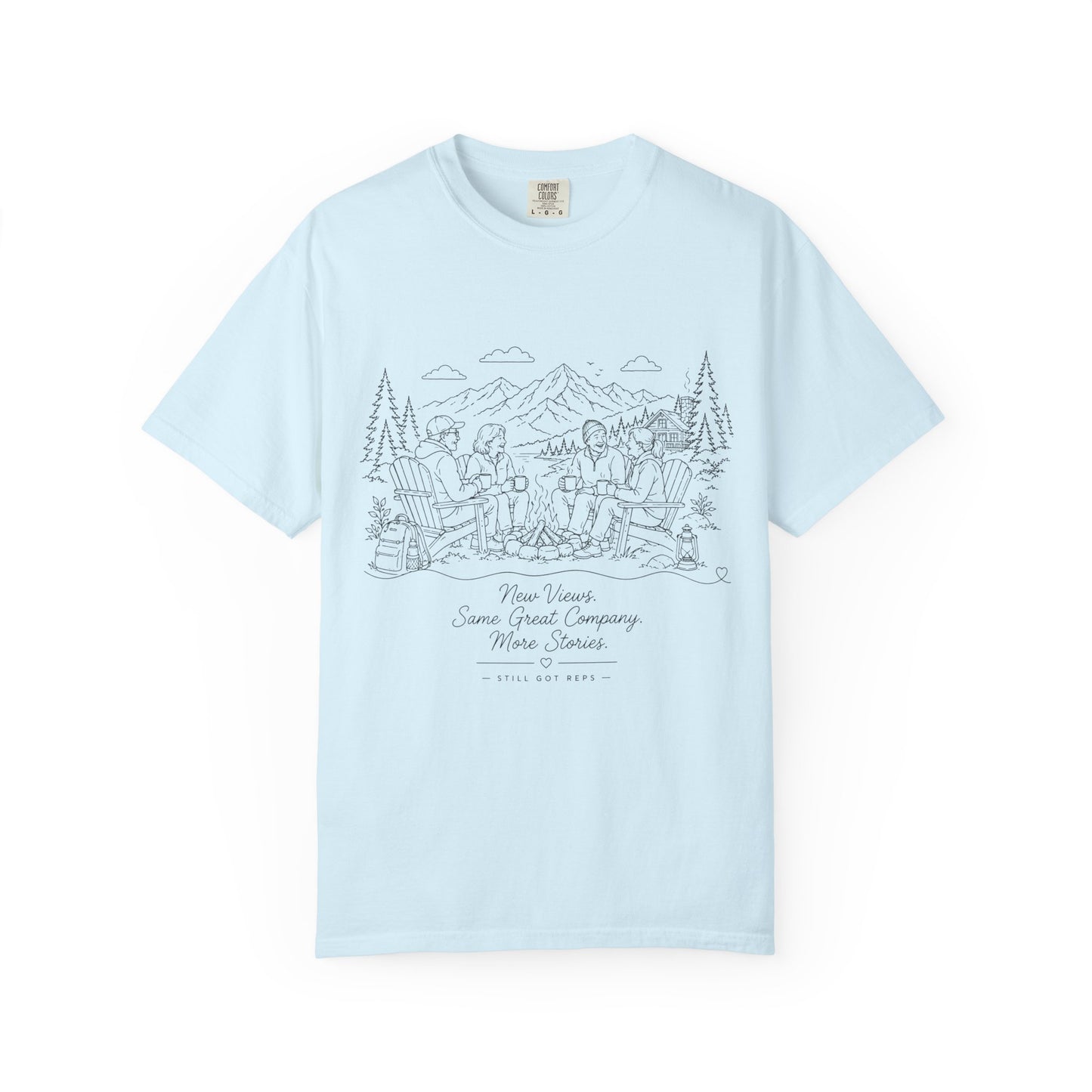 Camping Crew Sketch T-Shirt — 'Camp Vibes' Outdoor Scenic Graphic Tee