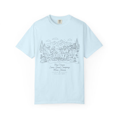 Camping Crew Sketch T-Shirt — 'Camp Vibes' Outdoor Scenic Graphic Tee