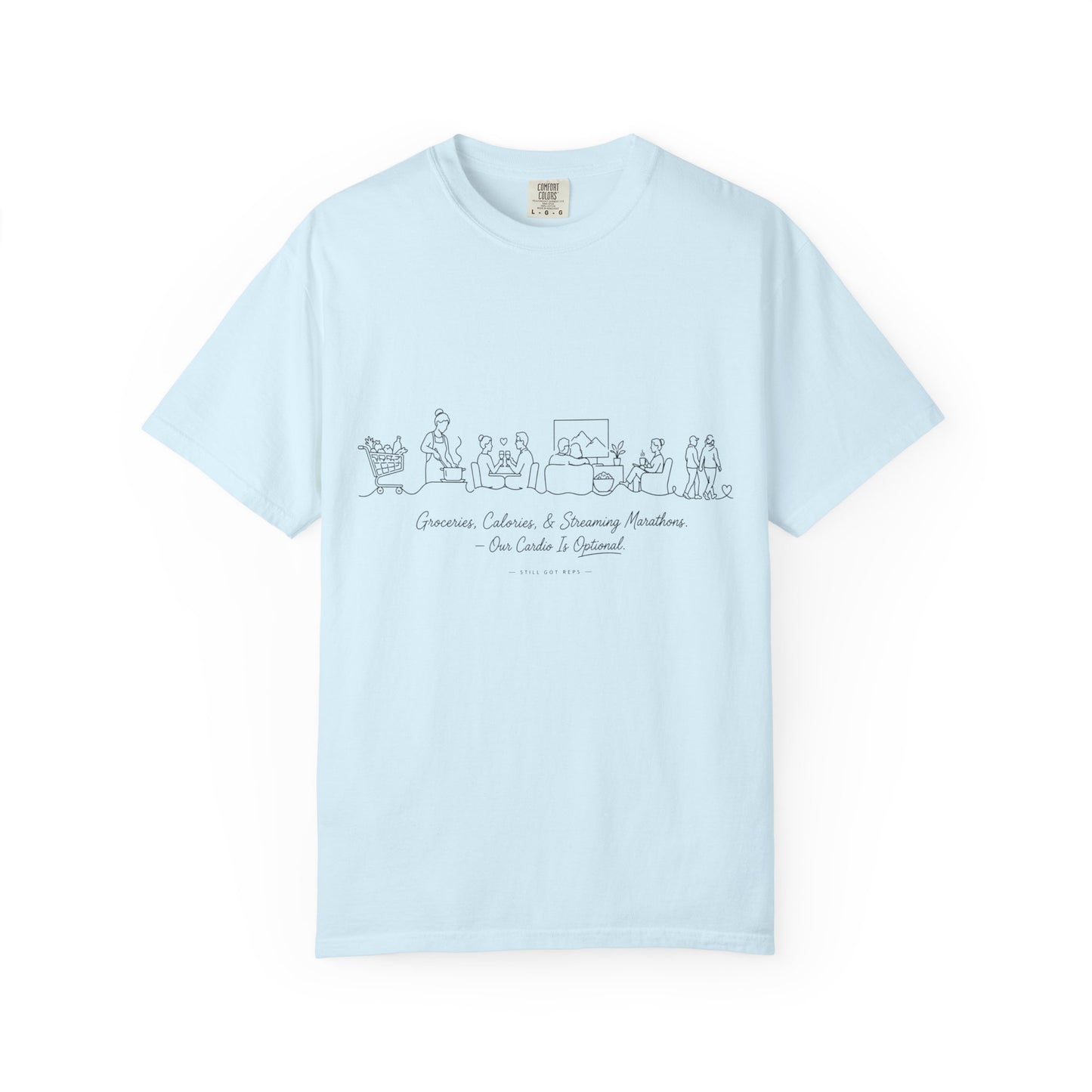 Sketch Line Art T-Shirt — 'Music, Movies & Morning Munchies' Minimalist Graphic Tee
