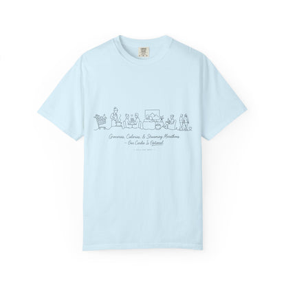 Sketch Line Art T-Shirt — 'Music, Movies & Morning Munchies' Minimalist Graphic Tee