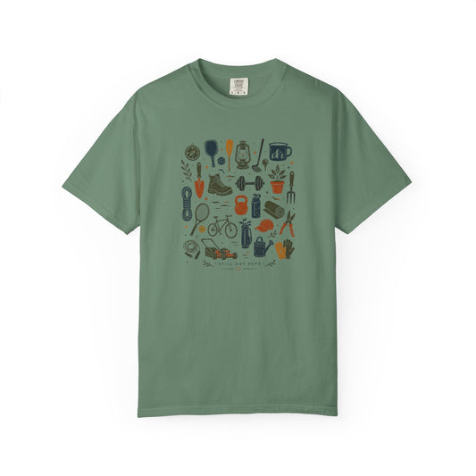 Camping Gear Icons T-Shirt — Outdoor Essentials Illustrated Tee