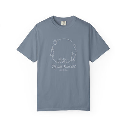 Adventure Series, T-Shirt — Minimal 'Never Finished' Cycling Sketch Tee