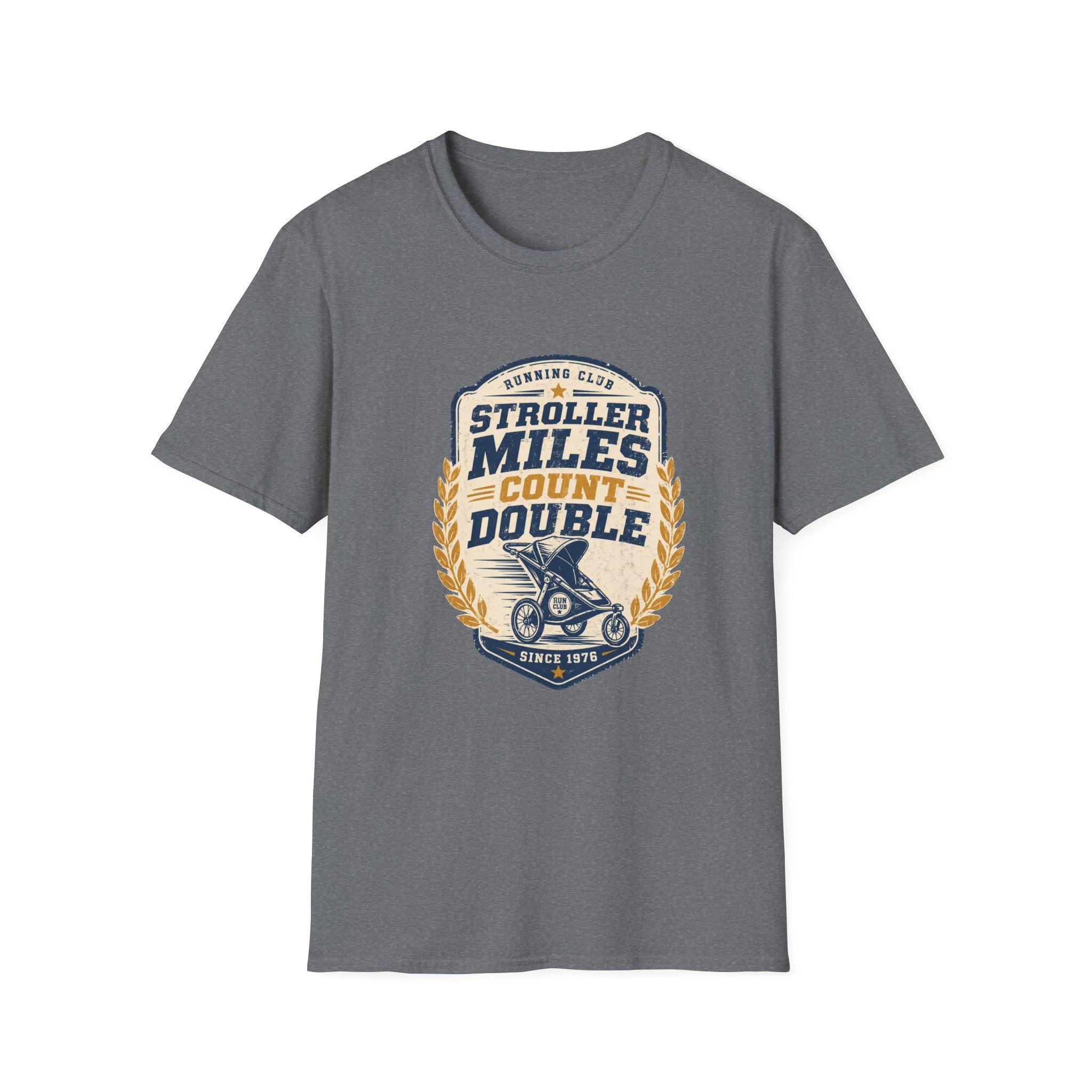 Stroller Miles Count Double T-Shirt — Funny Running Club Mom Tee