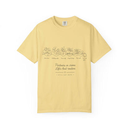 T-Shirt — 'Partners in Crime' Cartoon Lineup Tee — Cute Couples/Best Friends Gift