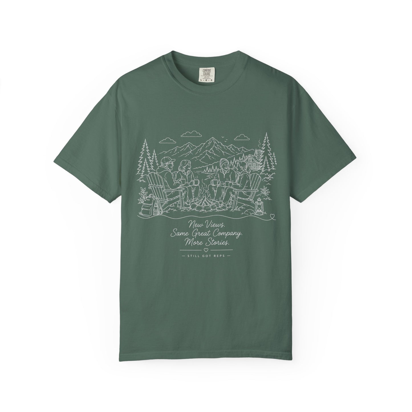Camping Crew Sketch T-Shirt — 'Camp Vibes' Outdoor Scenic Graphic Tee