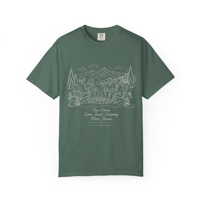Camping Crew Sketch T-Shirt — 'Camp Vibes' Outdoor Scenic Graphic Tee