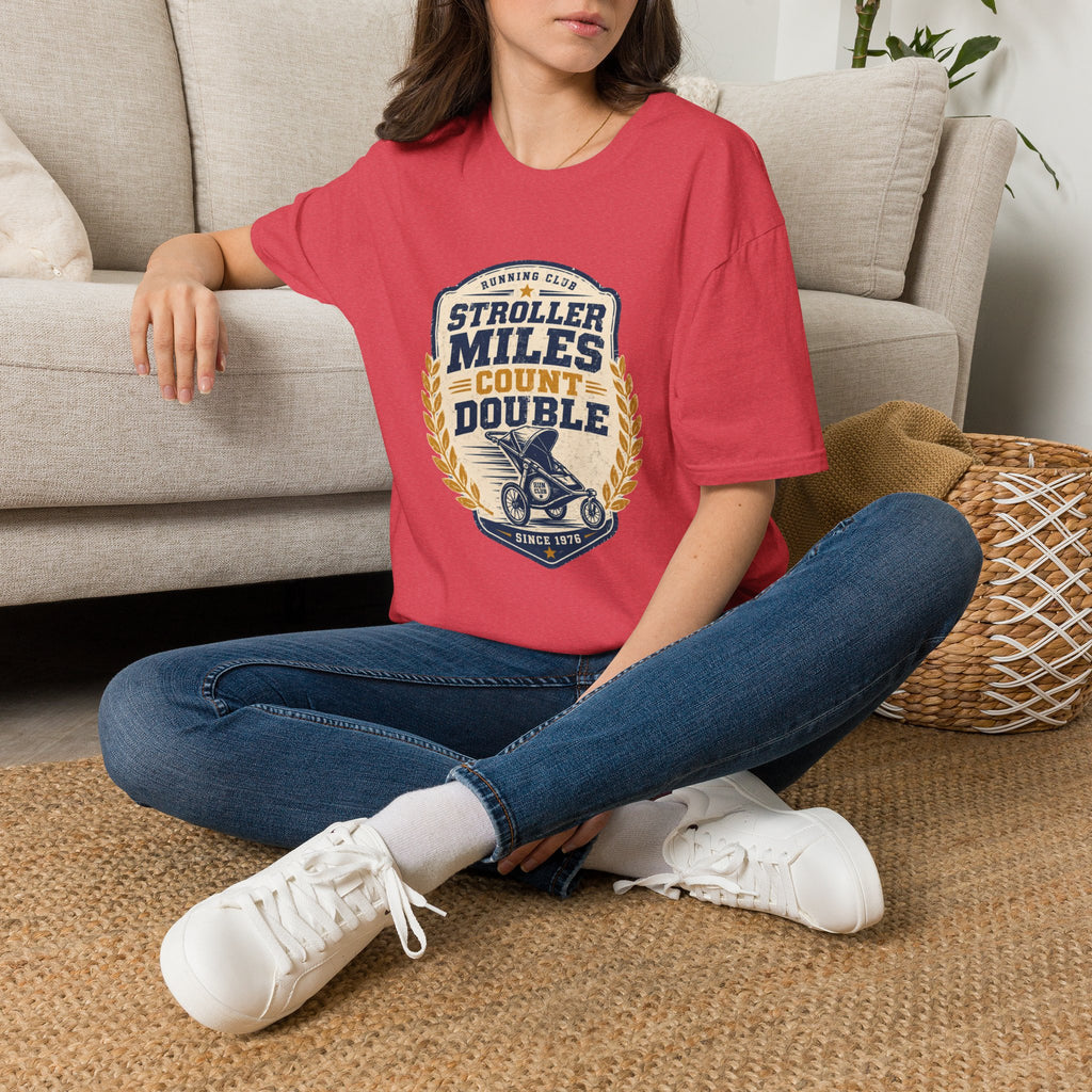Stroller Miles Count Double T-Shirt — Funny Running Club Mom Tee