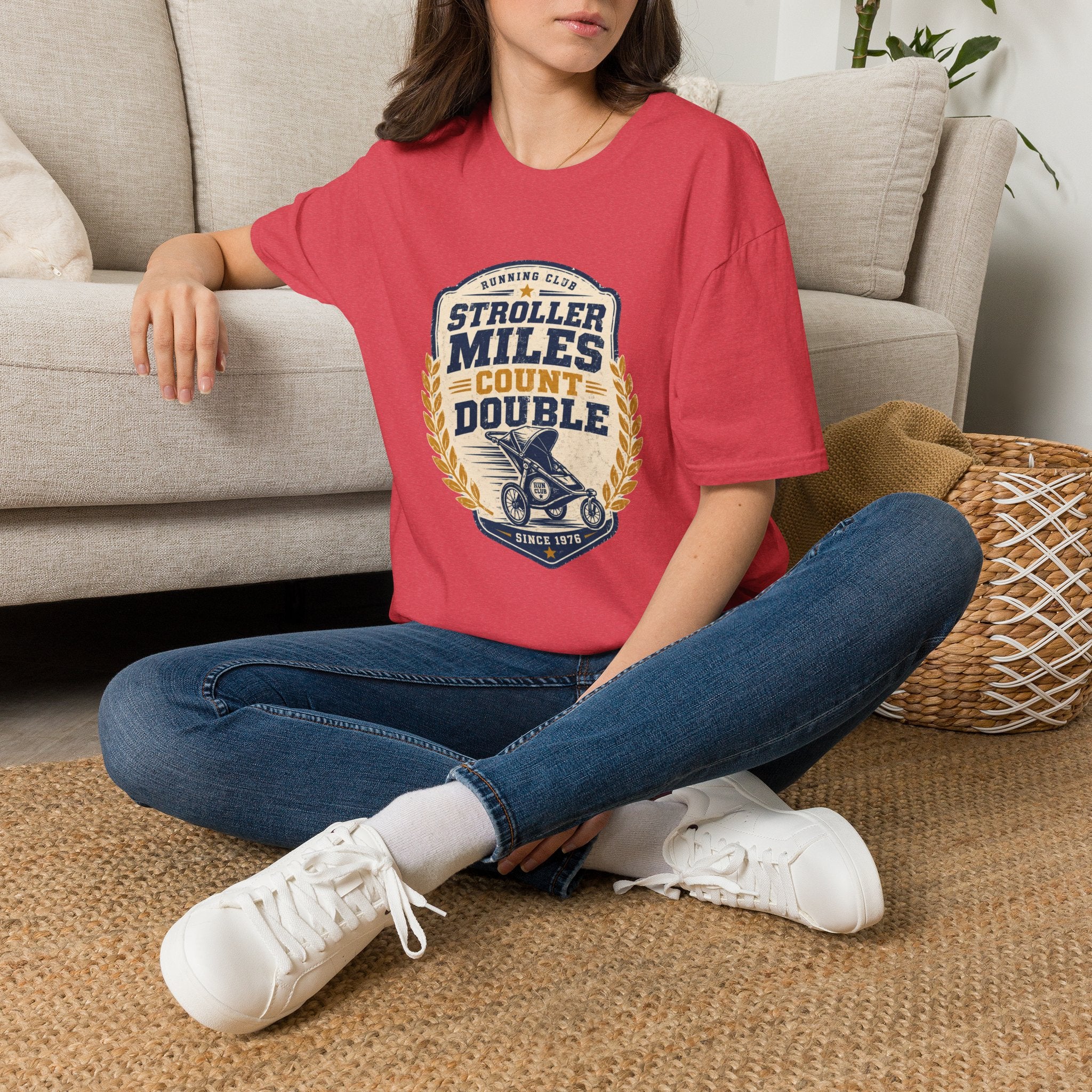 Stroller Miles Count Double T-Shirt — Funny Running Club Mom Tee