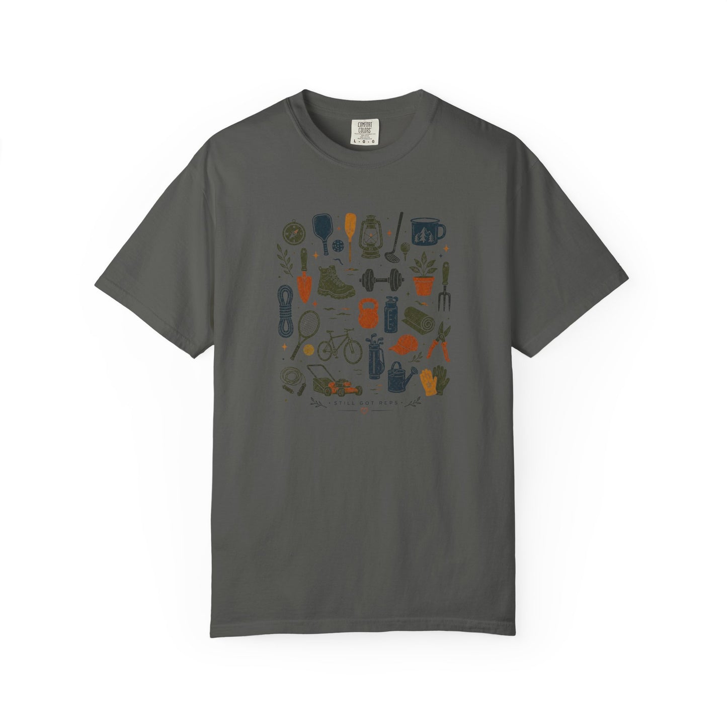 Camping Gear Icons T-Shirt — Outdoor Essentials Illustrated Tee