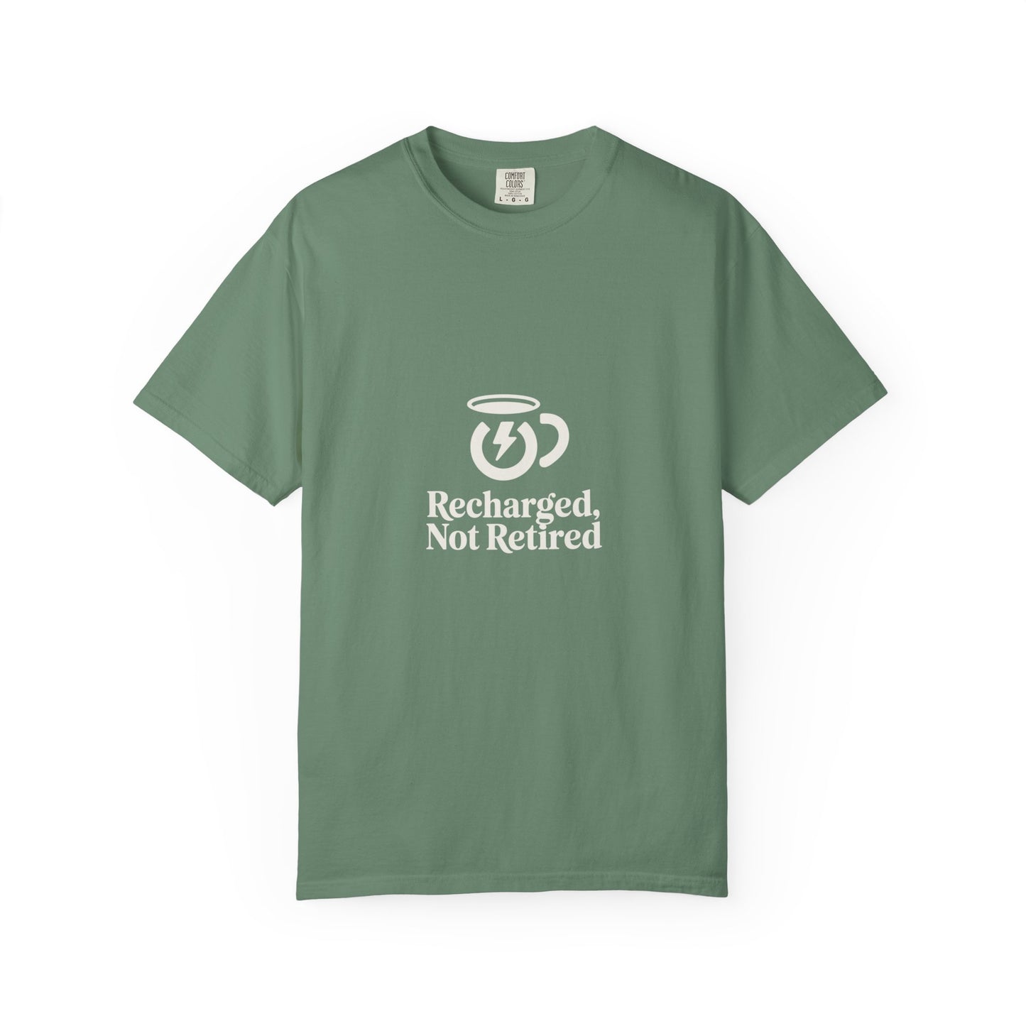 T-Shirt — "Recharged, Not Retired" Coffee Cup Vintage Graphic Tee