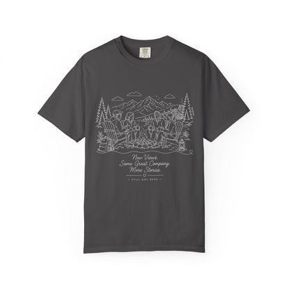 Camping Crew Sketch T-Shirt — 'Camp Vibes' Outdoor Scenic Graphic Tee
