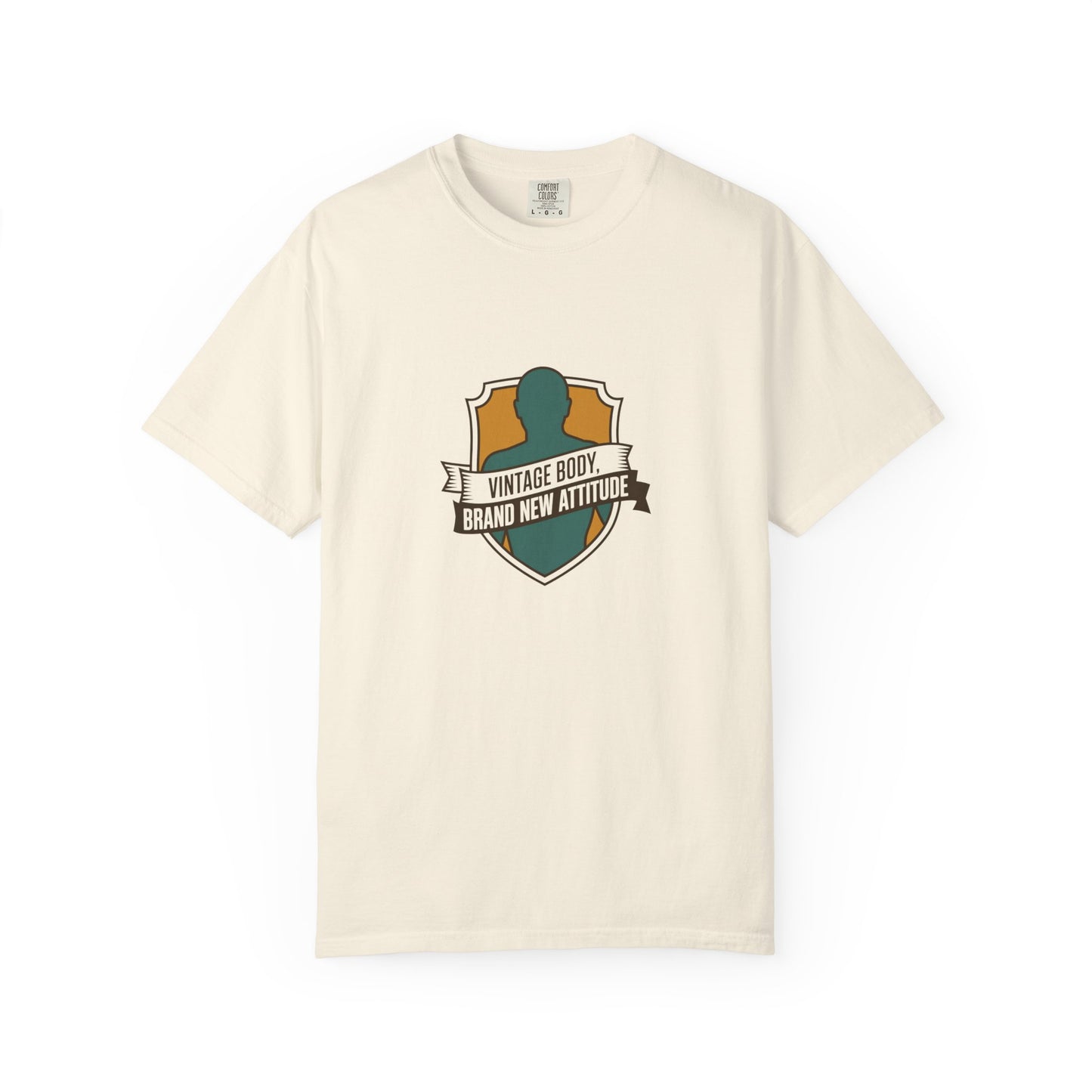 T-Shirt — "Vintage Body, Brand New Attitude" Shield Graphic