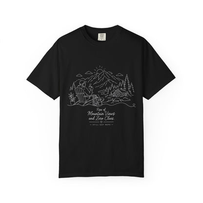 Mountain Camping Line Art T-Shirt — Explore, Camp, Relax Tee