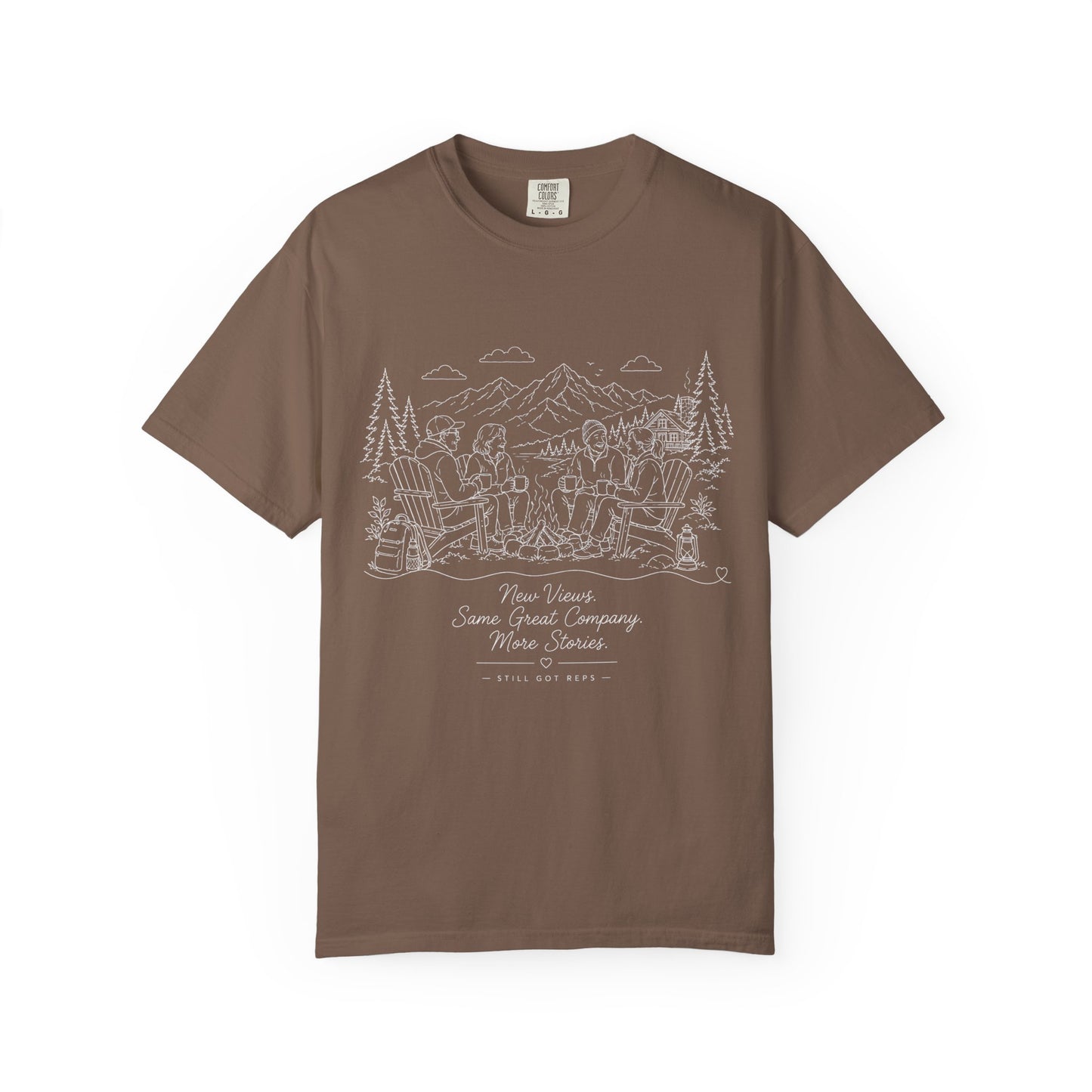 Camping Crew Sketch T-Shirt — 'Camp Vibes' Outdoor Scenic Graphic Tee