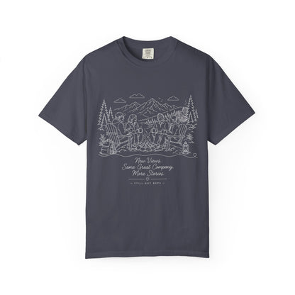 Camping Crew Sketch T-Shirt — 'Camp Vibes' Outdoor Scenic Graphic Tee