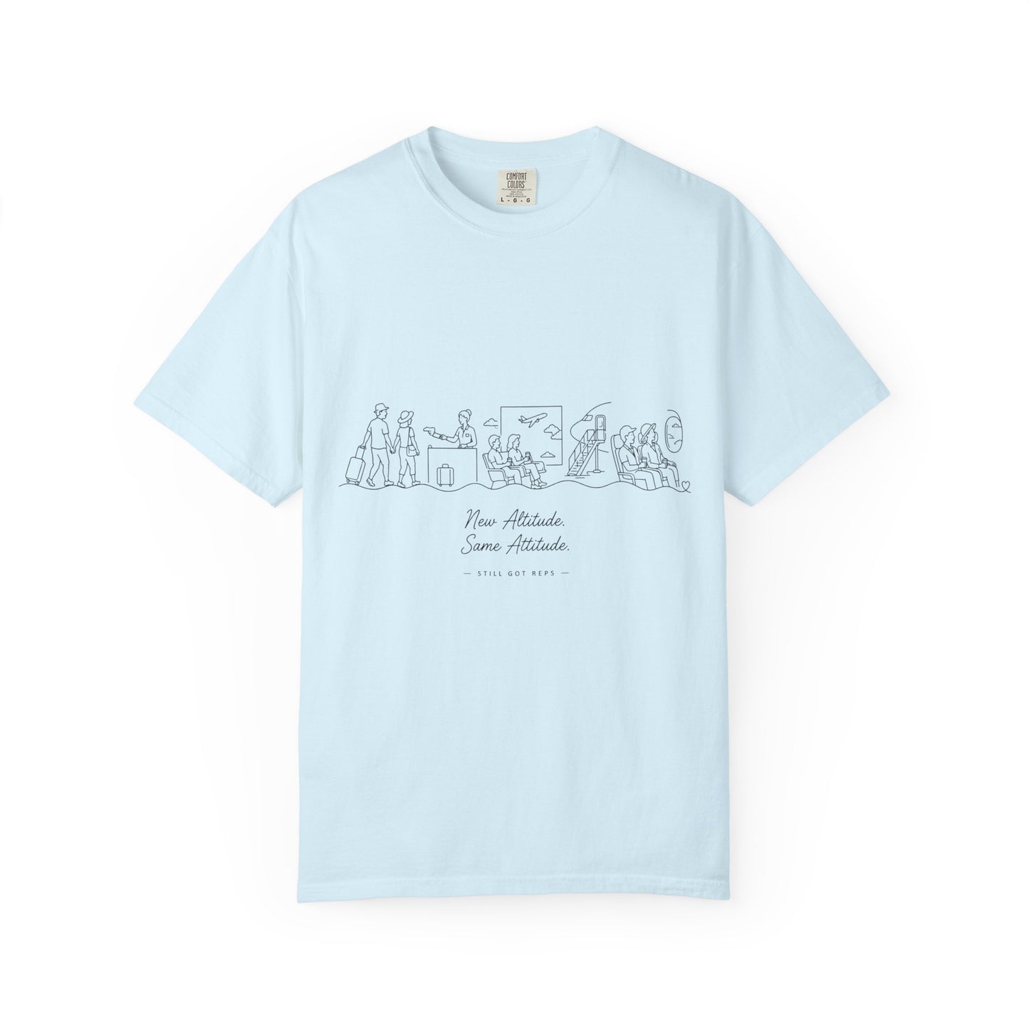 Illustrated Line Art T-Shirt — 'New Adventure Same Attitude' Graphic Tee