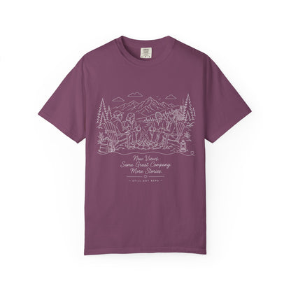 Camping Crew Sketch T-Shirt — 'Camp Vibes' Outdoor Scenic Graphic Tee