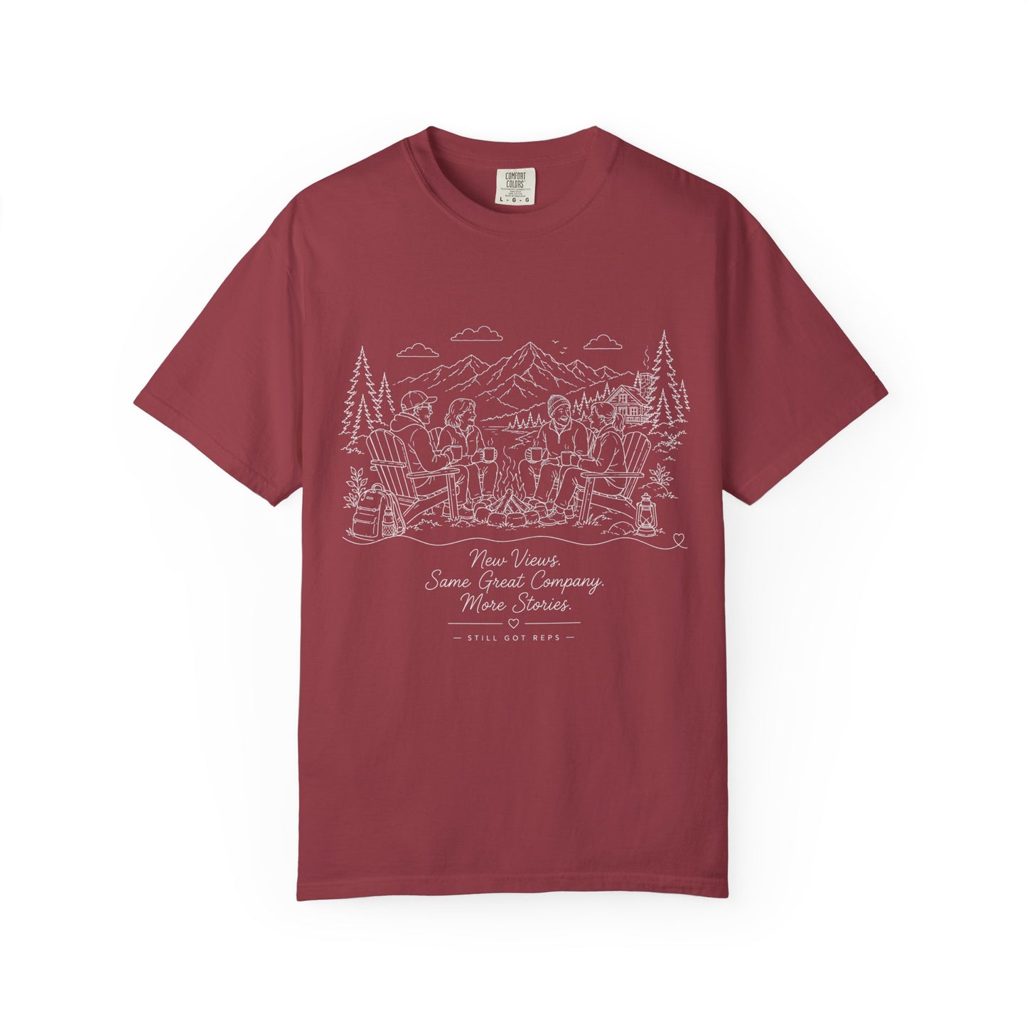 Camping Crew Sketch T-Shirt — 'Camp Vibes' Outdoor Scenic Graphic Tee