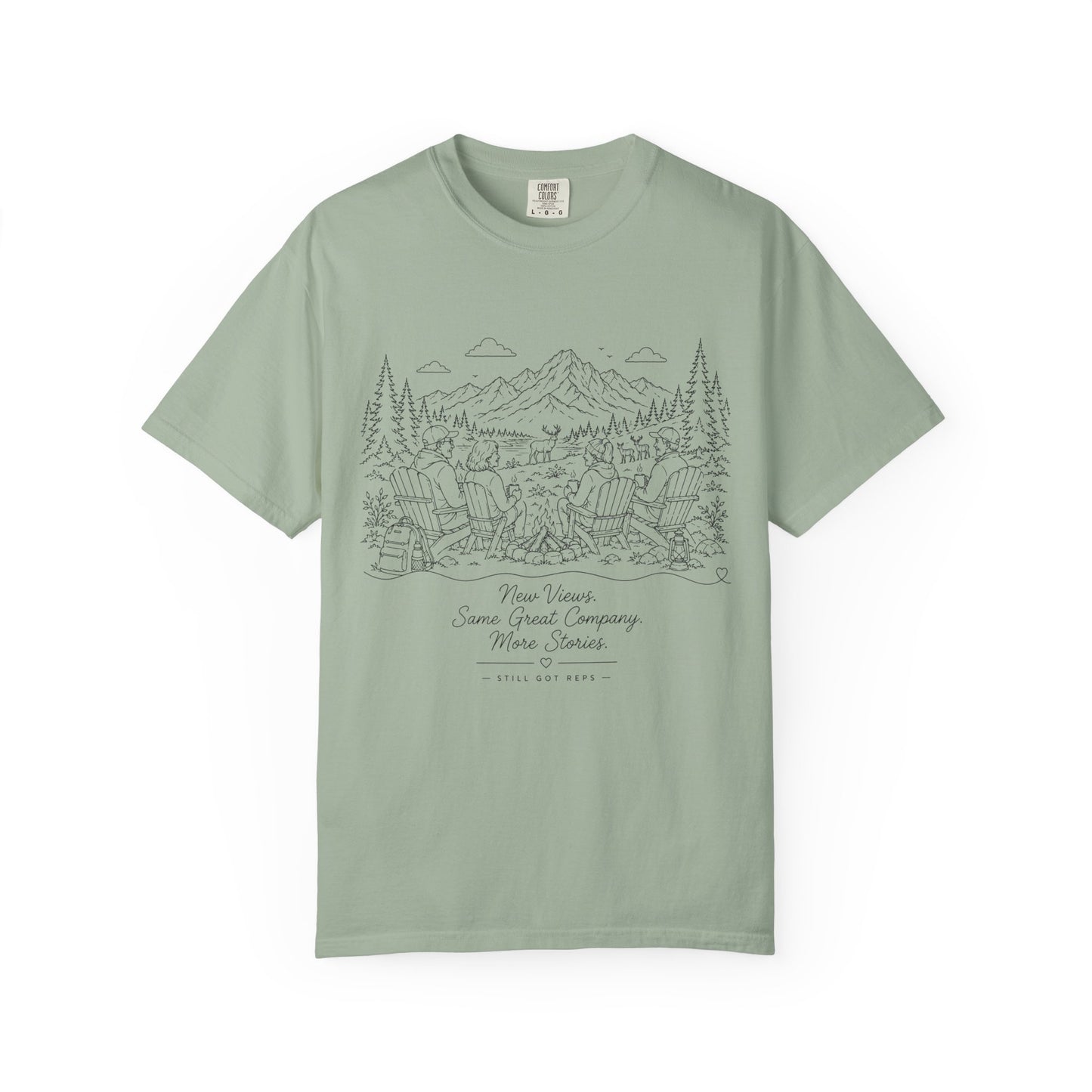 Camping Landscape T-Shirt — Scenic Mountain Campsite Graphic Tee