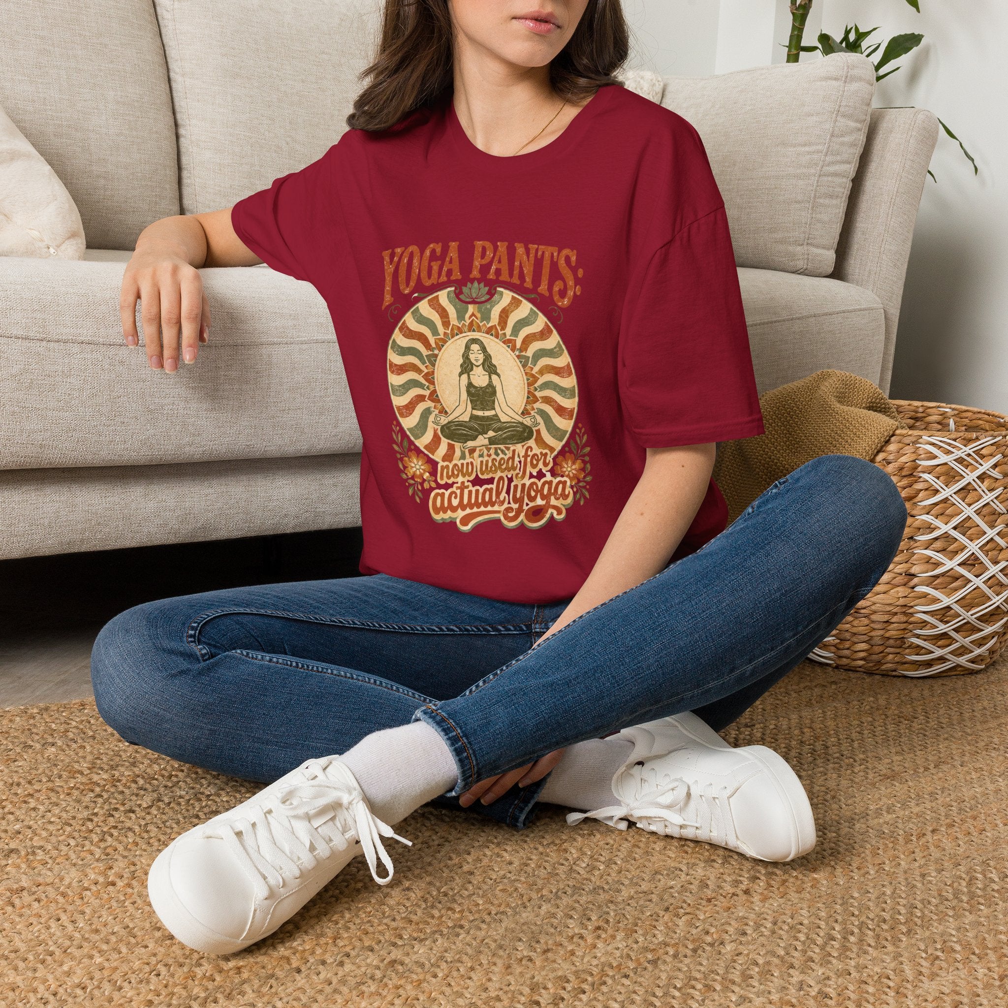 T-Shirt — "Yoga Pants: Now with Actual Yoga" Retro Boho Yoga Tee